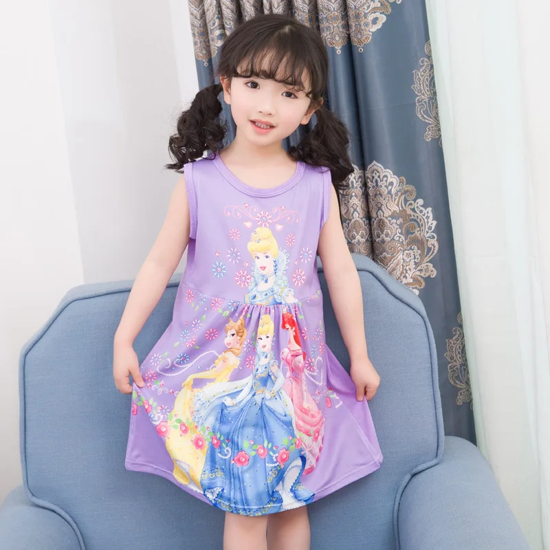 Пижамы для девочек, ночная рубашка с рисунком принцессы Софии, Анны, Эльзы, летняя одежда для сна без рукавов с принтом радуги для Девочки ночные рубашки - Цвет: Q30098-2