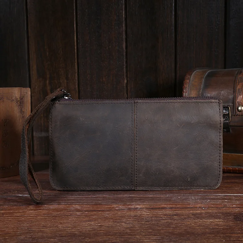 

2018 Fashion Business Zipper Money Clip Men Clutch Real Cow Genuine Leather Wallets Phone Holder Long Hand Bags Wristlet Purse