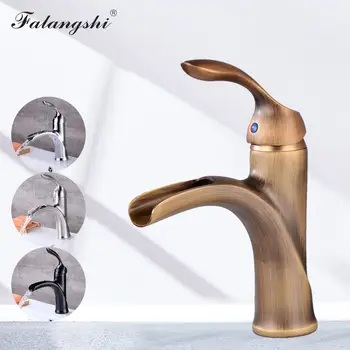 

Bathroom Waterfall Faucets Antique Retro Basin Brass Mixer Deck Mounted Cold And Hot Water Taps Toilet Sink Water Crane WB1022