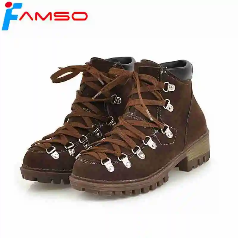 

FAMSO 2019 Big Size34-43 Women Boots Black Brown Green Lace-up Martin Boots Designer Sexy Brand Shoes Rivets Short Ankle Boots