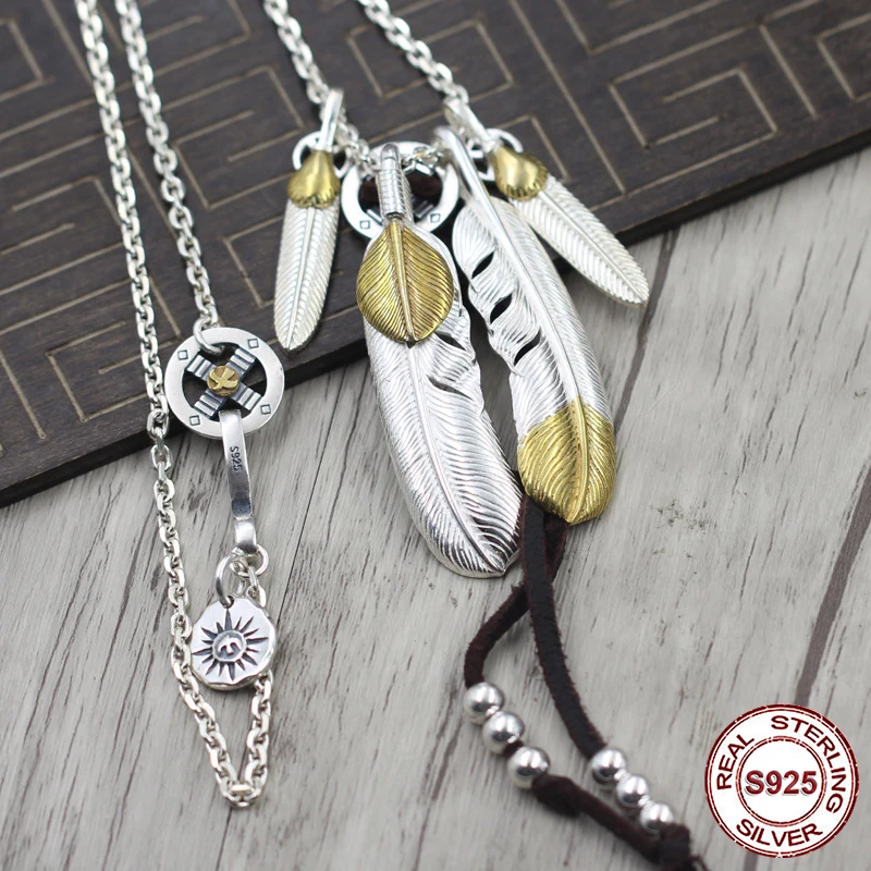 

S925 Sterling Silver Necklace Pendant Personality pop style Feather series Eagle cross wheel domineering modeling Send a gift