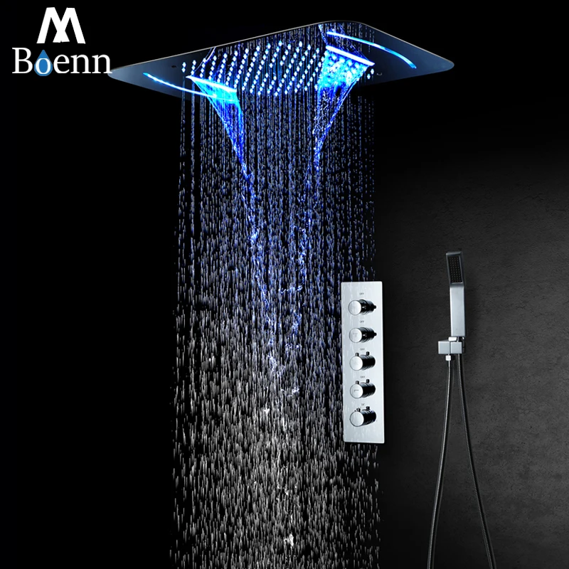 Rainfall LED Light Showerhead Waterfall Shower Head Misty Thermostatic Shower Faucet Mixer Embedded Ceiling Mounted Shower Set Rainfall LED Light Showerhead Waterfall Shower Head Misty Thermostatic Shower Faucet Mixer Embedded Ceiling Mounted Shower Set