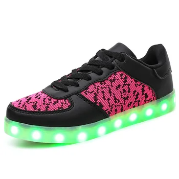 

NEW Children Shoes Breathable Fashion Boys & Girls Sneakers 7 Colorful LED Lights With USB Youth Rechargeable Fluorescent Shoes