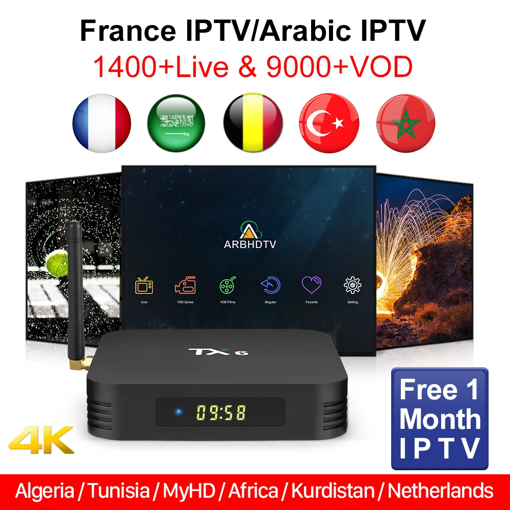 IP ТВ Франция арабский бесплатно 1 месяц TX6 Android 9 0 коробка 2 4G + 5G Wifi французский