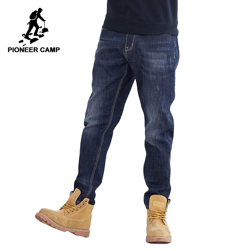 Miglior Pioneer Campo di spessore in pile caldo jean abbigliamento di marca degli uomini autunno inverno nero solido di qualità del denim dei pantaloni maschili pantaloni ANZ710001