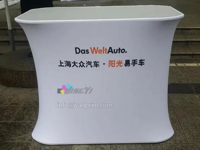 

Custom Printed Spandex/Tension/Stretch Polyester Fabric Table Podium Display (NO Wrinkle)