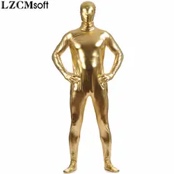 LZCMsoft Для мужчин всего тела золотой металлик Зентаи взрослых блестящие боди лайкра колготки костюмы плюс Размеры кожи костюмы на Хэллоуин