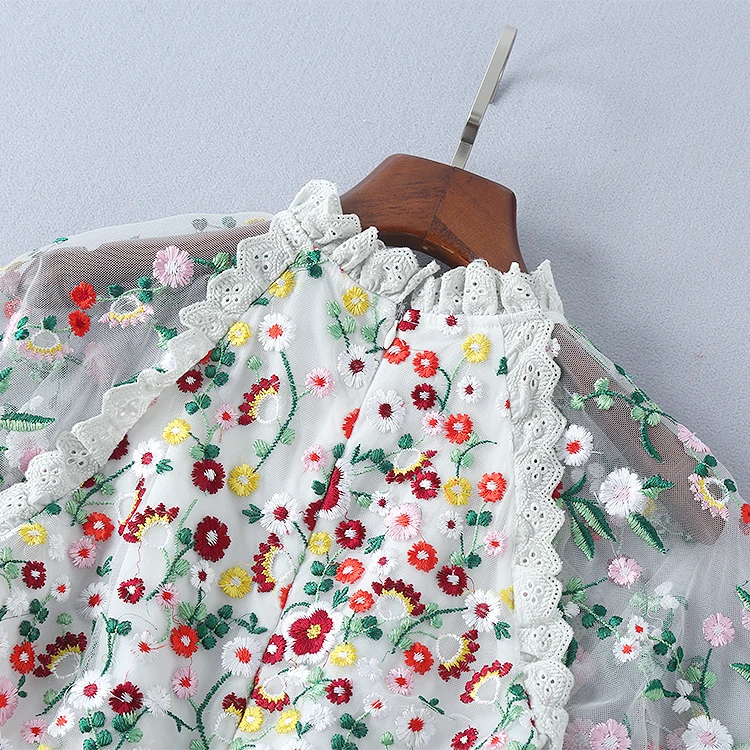 Лето, подиумное дизайнерское высококачественное Сетчатое платье миди с цветочной вышивкой, женское богемное пляжное платье с коротким рукавом и оборками
