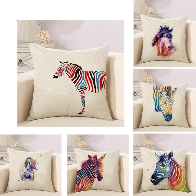 Animal Zebra Ink Painting Cotton and Linen Pillow Living Room Sofa Cushion Car Backrest Waist Pad Office Chair Cushion
