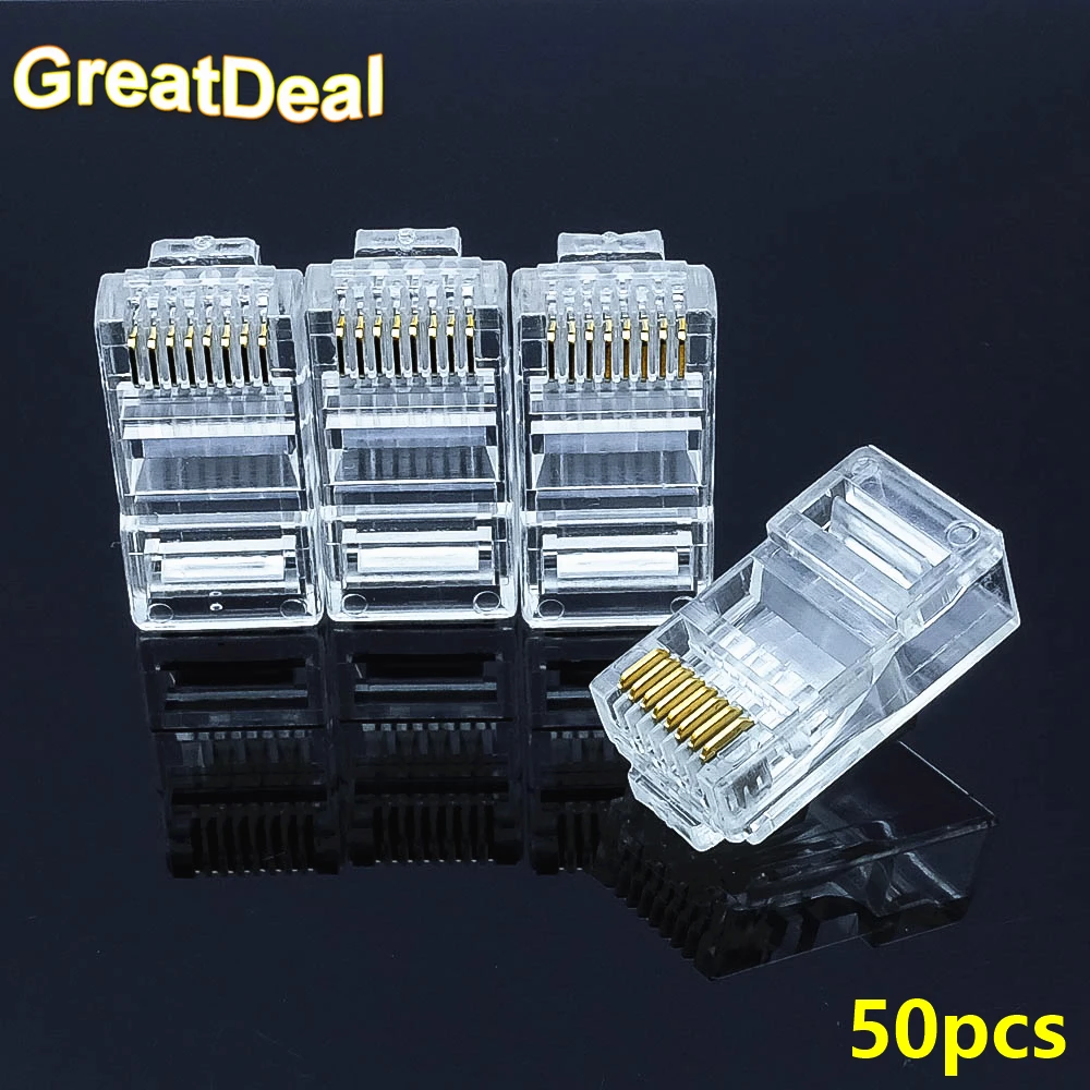 50pcs 8 Pin RJ45 Connector Cat6 Modular Cable Plug Cat 6 Network