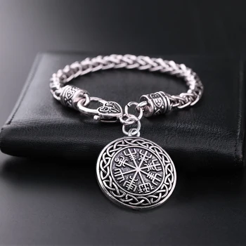 

Teamer Viking Runes Vegvisir Hollowed Compass Charm Bracelets Odin's Symbol of Norse Runic Wheat Chain Men Jewelry