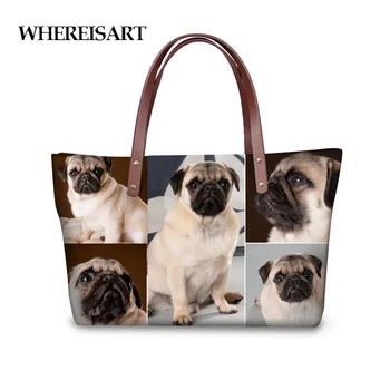 

WHEREISART Funny Pug Pattern Women Handbag Dog Animal Woman Bag Bolsas Feminina Female Casual Shoulder Messenger Bag For Ladies
