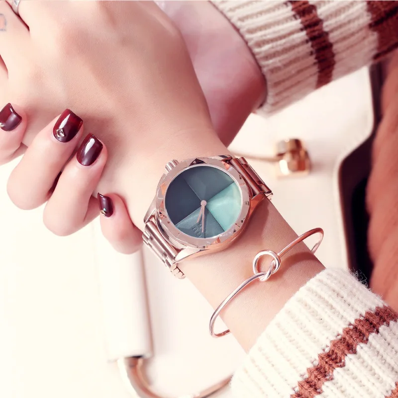 

Fashion new trend rouge blush big dial quartz female watch steel belt watch
