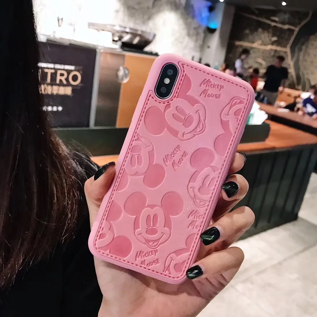 

Mickey Mouse Leather Phone Case For iPhone 6 6s 7 8 Plus X Xs Max Xr Cases Happy cartoon soft Cover For iPhone 7 Fundas