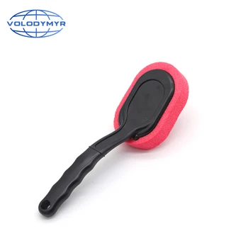 

Wheel Brush Rim Cleaner with High Density Toughness Red Sponge ABS Long Handle for Waxing Car Cleaning Detailing Auto