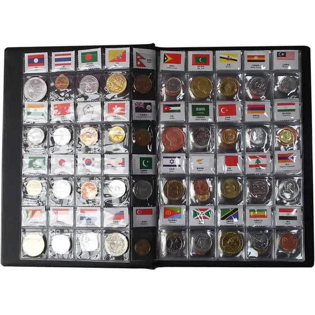 Coin Collection Book Set Coin Collection Starter Kit 120 Country Names with  Flags and Coins Corresponding, Genuine World Currency Set Classic Gifts