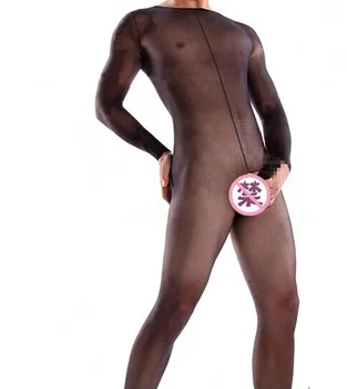 Male Fantasy Long Sleeve Sheer Bodystocking Body Stockings with Crotch Sheath Mens Erotic Lingerie Fetish Bodysuit Jumpsuit