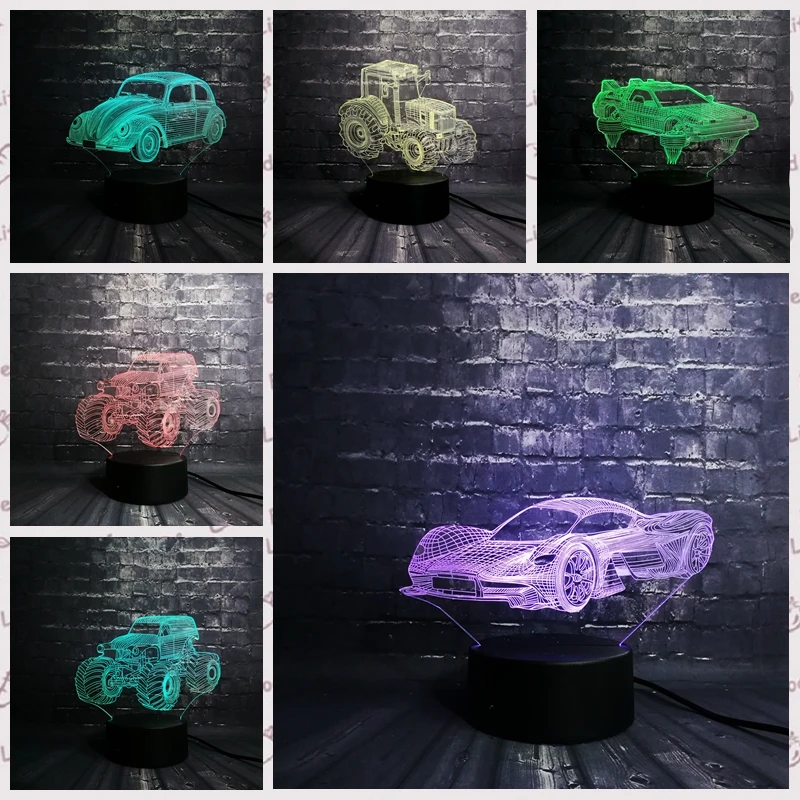 Прохладный Автомобиль 3D светодиодный ночной Светильник вспышка лампочка USB