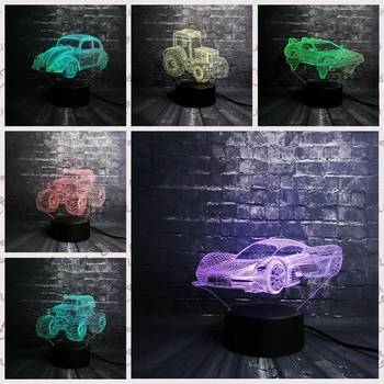 

Cool Car Vehicle 3D LED Night light Flash USB Bulb Bedside Decor Bedroom Sleep Light 7 Color USB Base Boy Kid Christmas Toy Toy