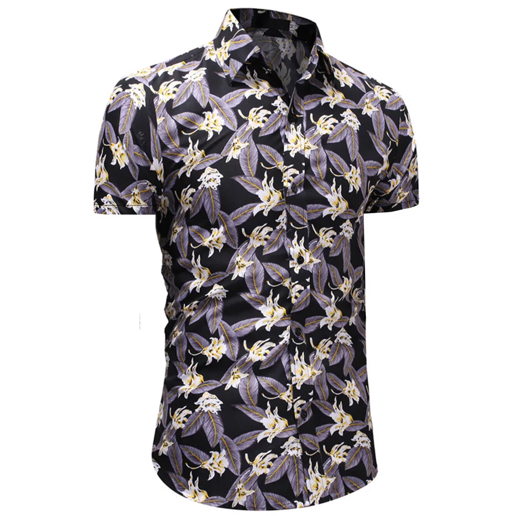 

Fashsiualy 2019 New Arrival Shirt Men's Printed Casual Button Down Short Sleeve Hawaiian Shirt Top Blouse camiseta hombre#32