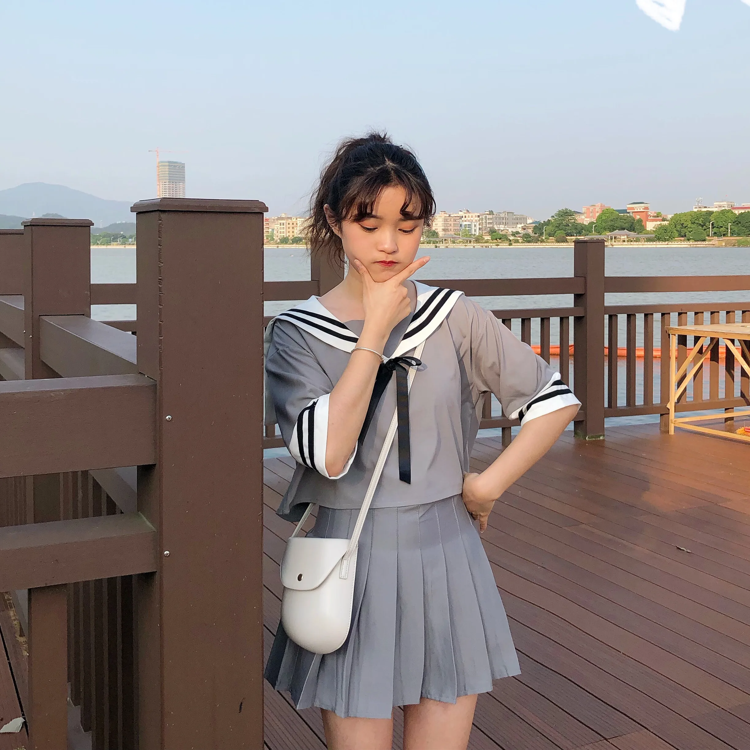 Матросское платье высокого класса JK японская школьная форма сладкий матросский воротник рубашка и юбка с бантом Бабочка вышивка