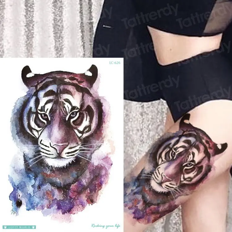 Временная татуировка с леопардовым принтом, аниме, тигровые татусы, временная татуировка для мужчин, король, королева, животные, сексуальная татуировка, большой стикер для тела - Цвет: LC626