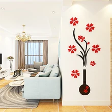 

Vase Flower Acrylic 3D Wall Stickers Home Decoration Living Room Bedroom Wall Decal Mural DIY Hallway Sticker Wall Posters S/M/L