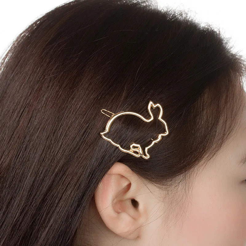 Korean Kawaii Metal Rabbit Hairpins Hairclip For Kids Women Gold Silver