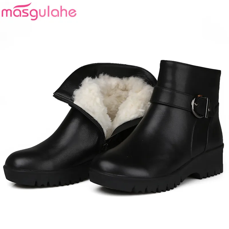 Cheville Garder Chaud De Noir Zip Med Pour Véritable 43 Au Neige Femmes Grande Mode Laine Cuir Taille En 35 Masgulahe Bottes Talons MzpGjqSULV