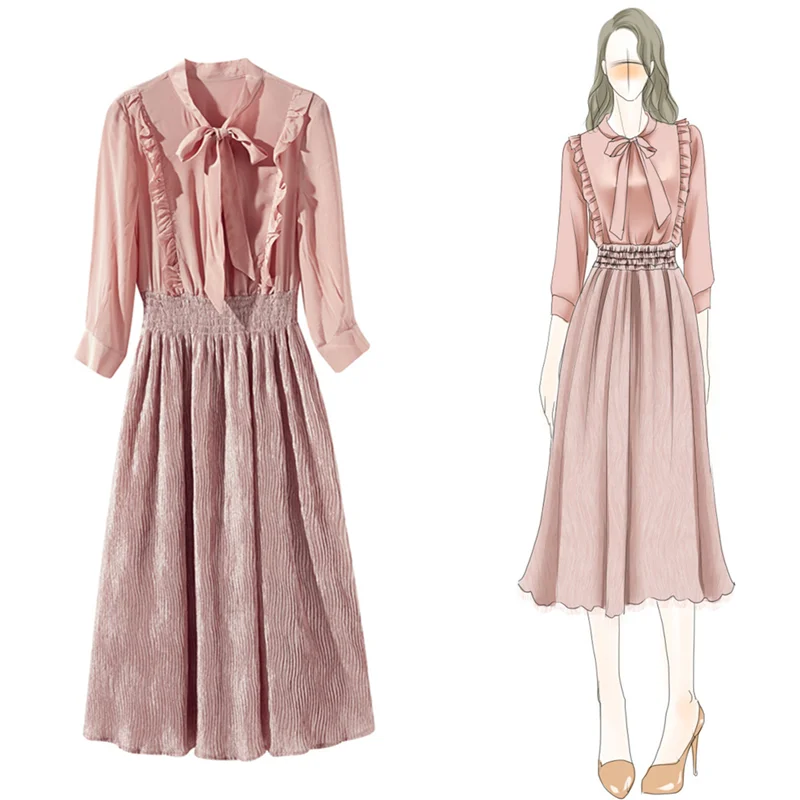 New Chiffon Midi Dress Skinny Korean Dress Bohemian 2019 Elegant Women