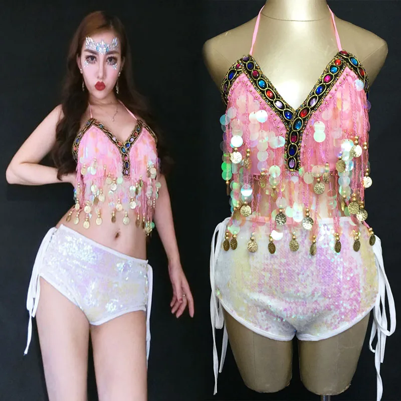 Jazz Dance Costumes Tassel Sequin Suit Female DJ Stage Wear Nightclub Gogo Performance Clothing Bar
