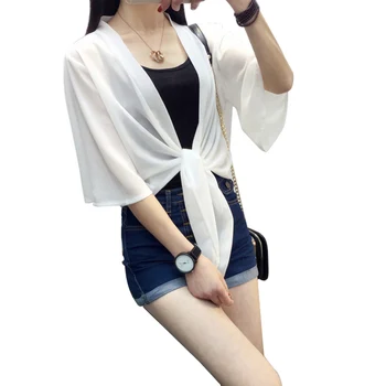 

2018 Spring Summer Short Section Of Small Cape Coat Female Silk Knit Cardigan Thin Sunscreen Sleeveless Shirt