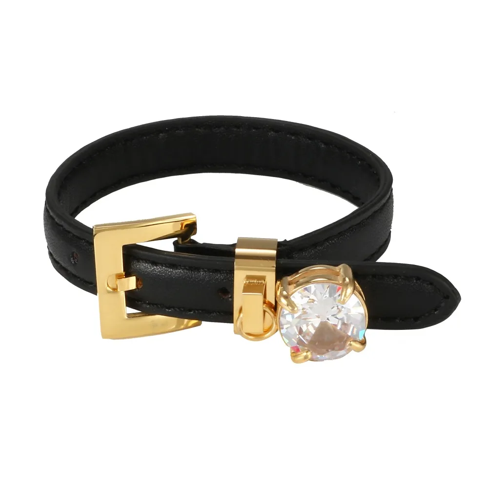 

Leather Bangle Bracelet for Woman Man CZ Accessory Adjustable Watch Belt Wristband Luxury Brand Female Male Sport Jewellery Gift