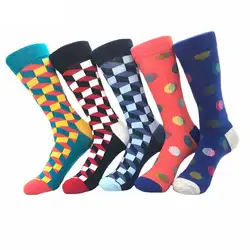 Высокое качество Мужские хлопковые носки Модные Разноцветные Модные клетчатые повседневные мужские носки для четырех сезонов 1 пара