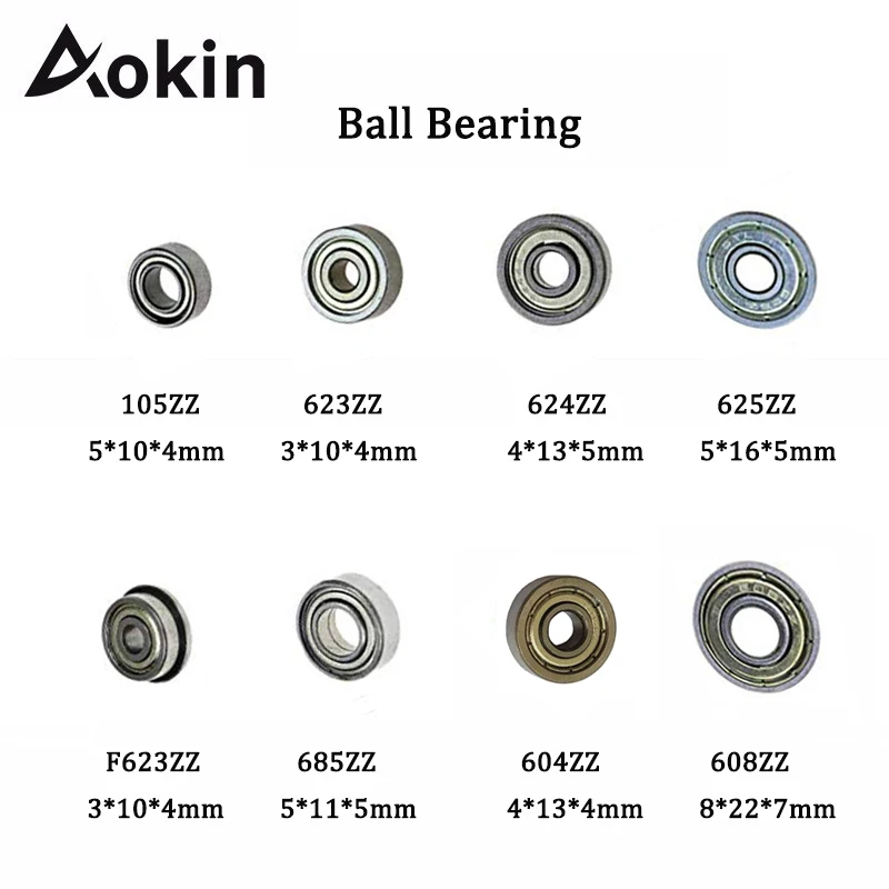 Aokin 10 шт. двойной экранированный Миниатюрный глубокий шаровой подшипник стали однорядные 608ZZ 105ZZ 623ZZ 624ZZ 625ZZ 685ZZ F623ZZ 604ZZ