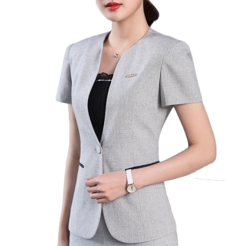 Summer fashion women slim short sleeve formal blazer temperament V neck