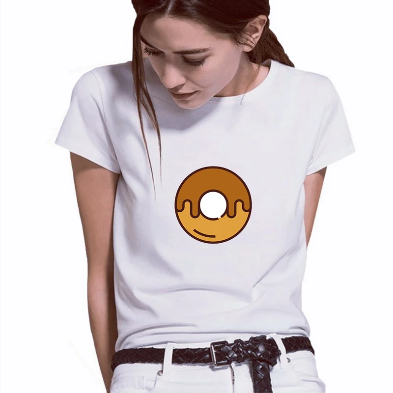 

Summer Top Kawaii Cartoon Donut Printed Short Sleeve Tees Vogue Vegan Round Neck Couple Clothes Smell Fresh T Shirt