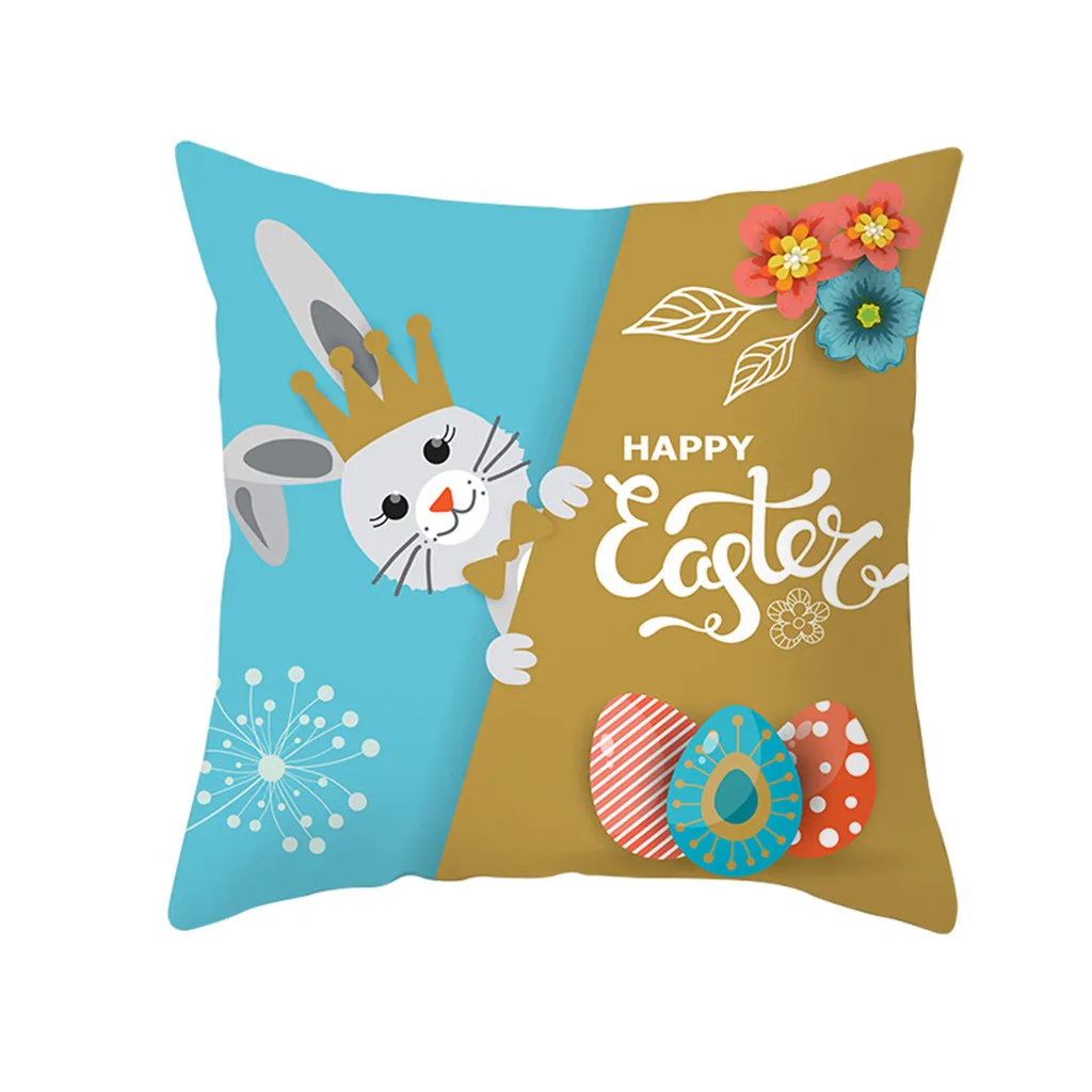 

Painted Easter Rabbit Print Pillow Case Polyester Cover Home Colors Thick Linen Pillowcase Cushion Kids Bedroom 3.22