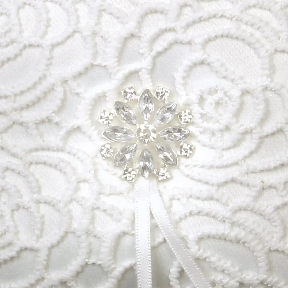 Нет Белое кружево обручальное кольцо из Стразы несущей подушки, 6x6 дюймов, Свадебная коллекция-15