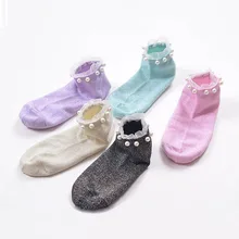 1 пара,, женские мягкие весенне-летние кружевные хлопковые короткие носки с искусственным жемчугом короткие носки