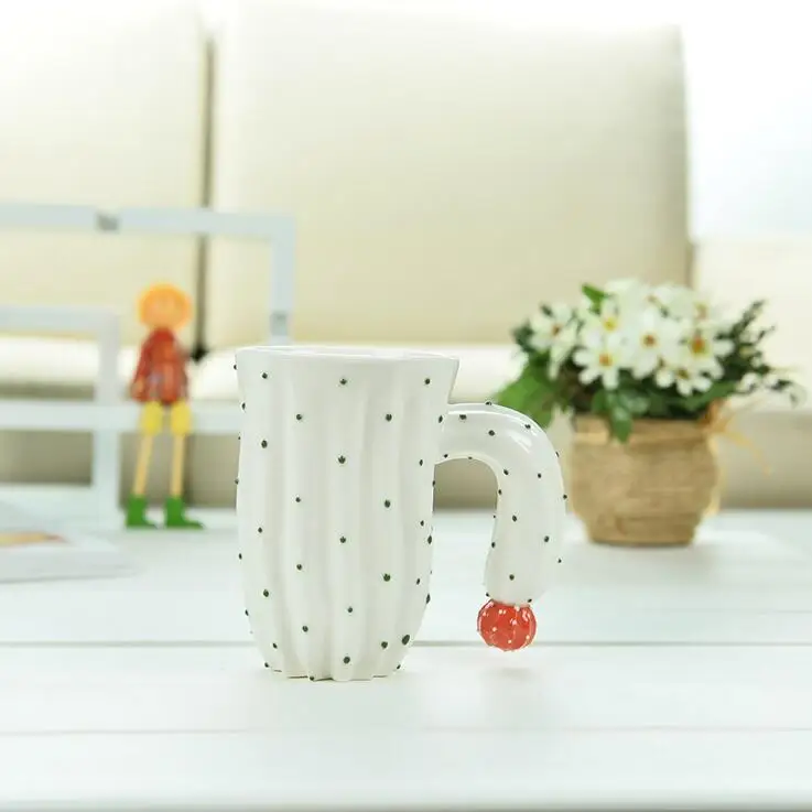 Креативная керамическая кружка, чашка в форме кактуса, питьевая чашка в подарок для друзей и семьи - Цвет: White
