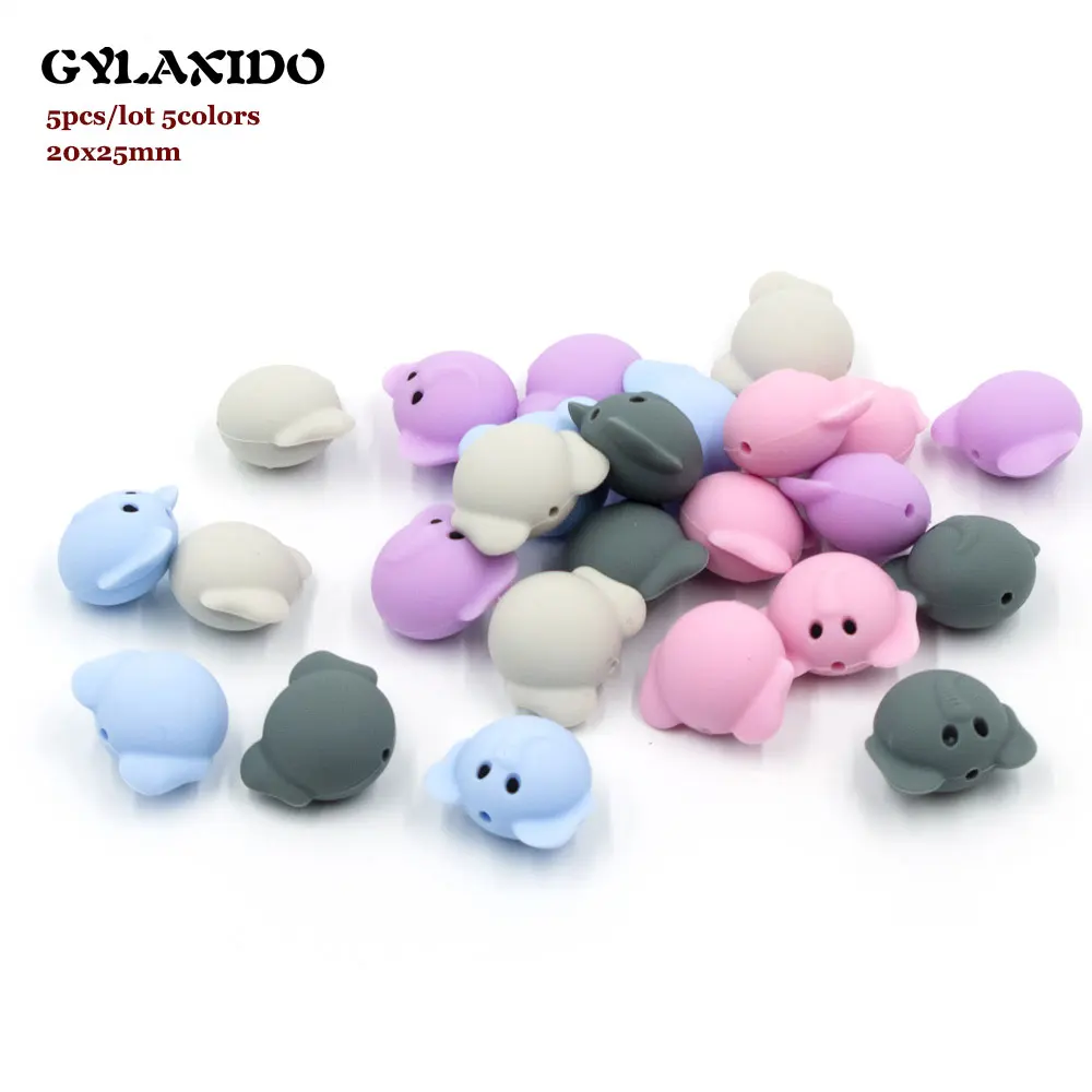 

5Pcs Silicone Elephant Teether Beads Elephant Teether DIY Baby Shower Animal Cartoon Chewing Pacifier Sensory Toy Accessories
