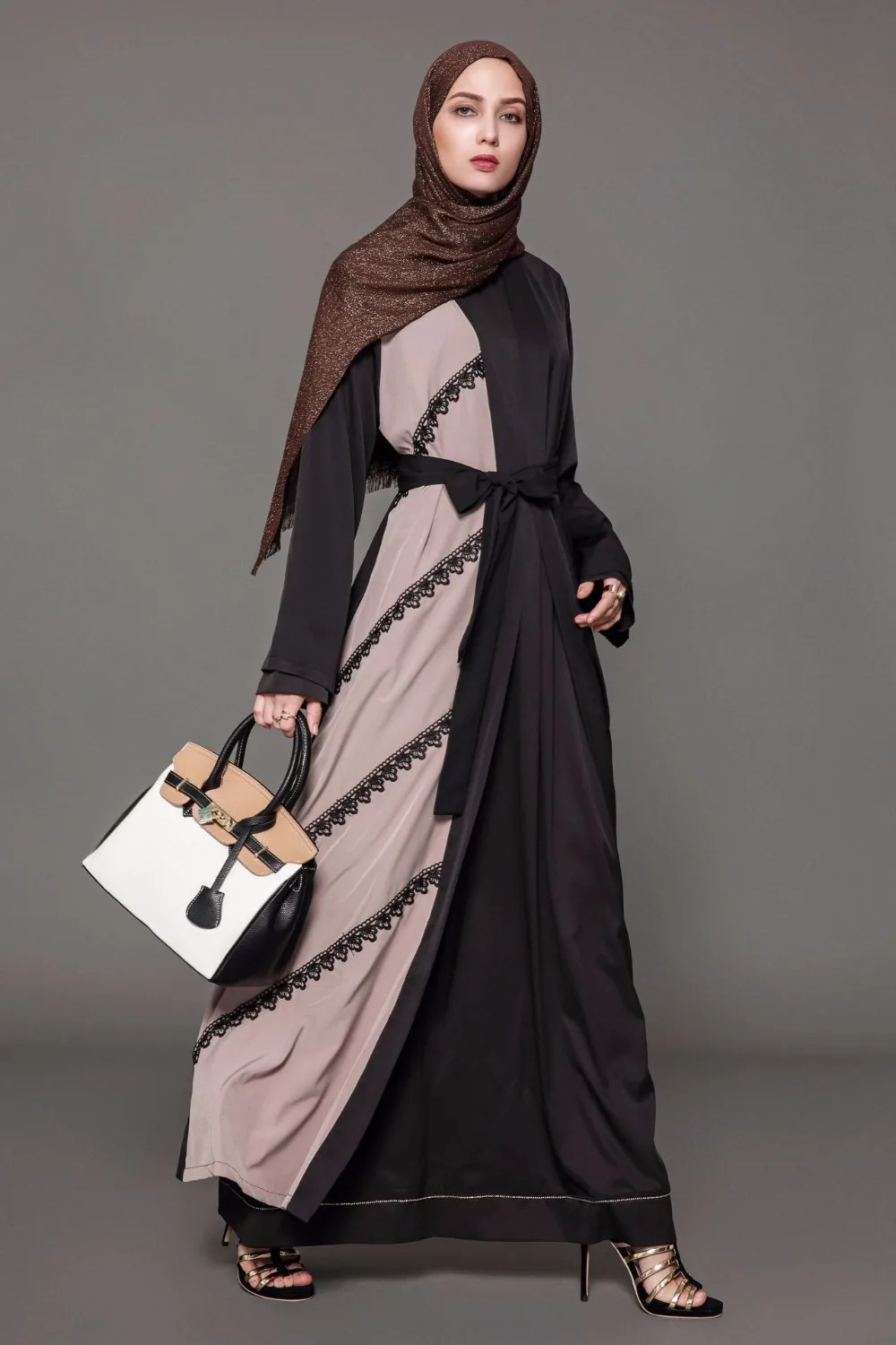Модное женское мусульманское платье из кусков, кружевное турецкое дубайское исламское платье размера плюс 5XL Caftan Marocaine Robe abaya с поясом