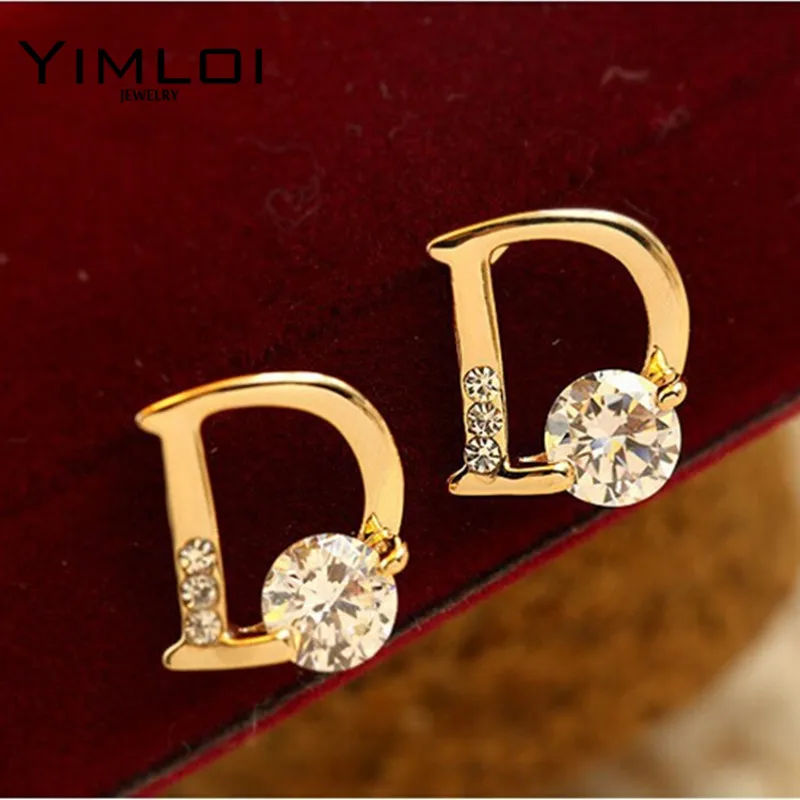 

Bling Beauty New !!! Super Fashion Fine Jewelry Sparkling Gold Color Letter D Individuality Stud Earrings For Women E270