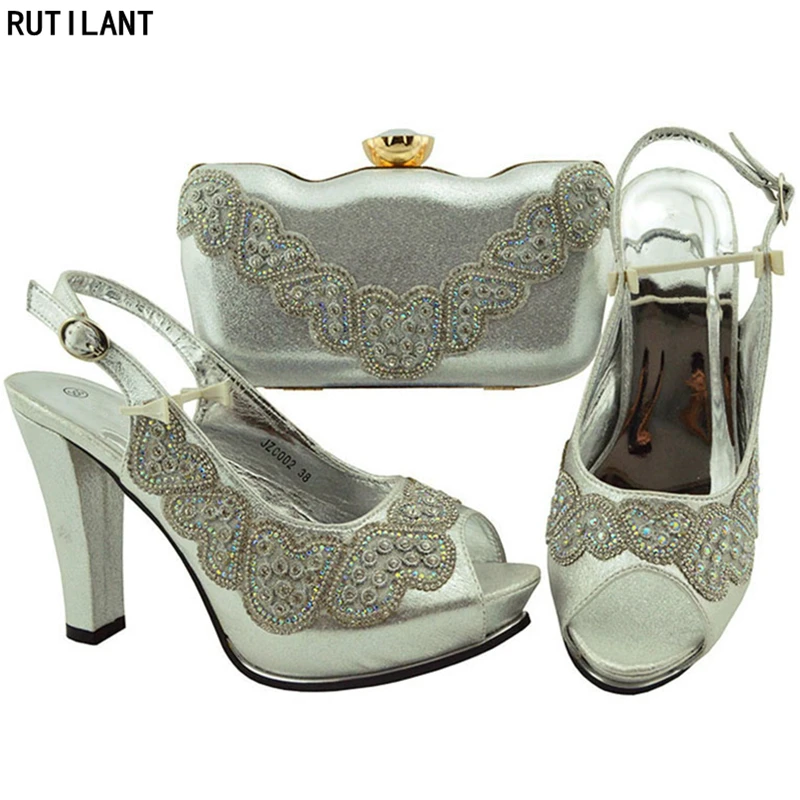 

Ladies Italian Shoes and Bag Set Decorated with Rhinestone Shoes and Bag Set African Sets 2019 Luxury Women Shoes for Wedding