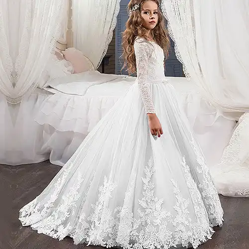 ivory long sleeve flower girl dress