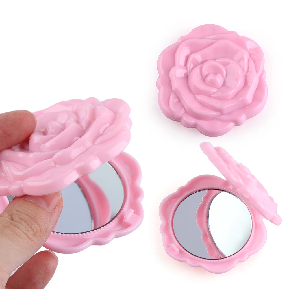 

1PCs New Portable Folding Two-side Flower Rose Shape Travel Pocket Mirror 3D Double Magnified Hand Mirror Makeup Cosmetic
