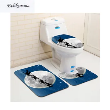

Free Shipping 3 pcs Christmas Deers Blue Bath Mats Anti Slip Bathroom Mat Set Tapete Banheiro Washable Toilet Rugs Alfombra Bano
