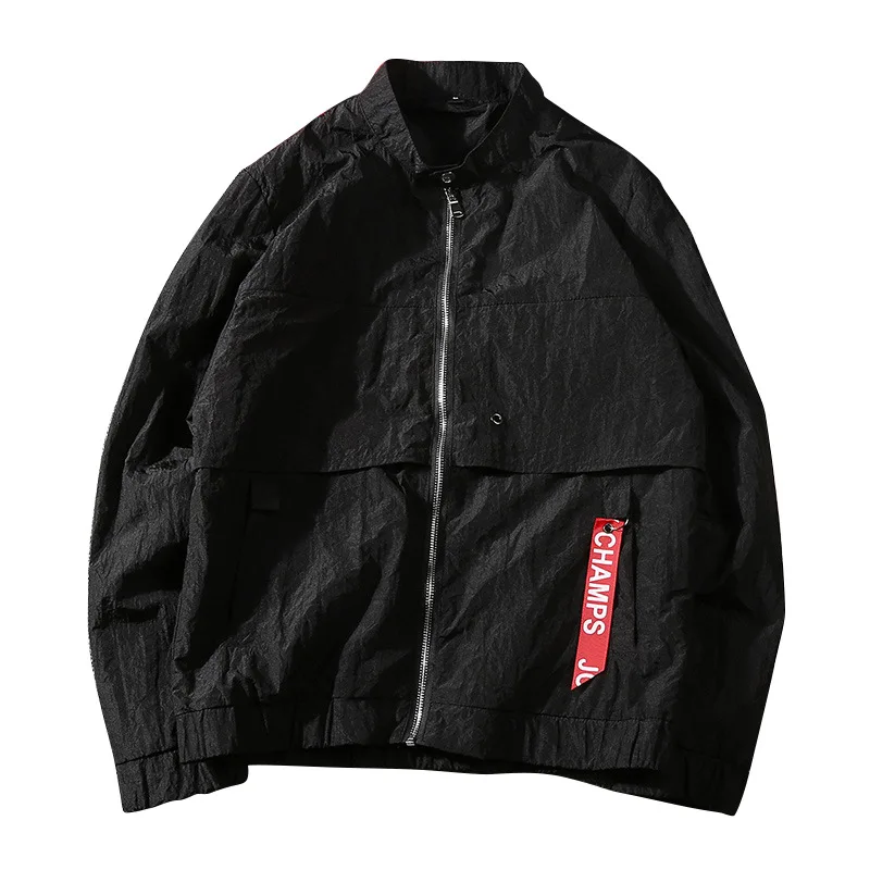 Брендовая весенне-осенняя повседневная куртка мужская одежда хип-хоп Уличная приталенная куртка сплошная стоячий воротник Veste Homme - Цвет: Black