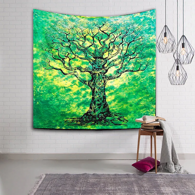 

Life Tree Tapestry Green Blanket Indian Home Textile Fabric Wall Hanging Mandala Beach Mat